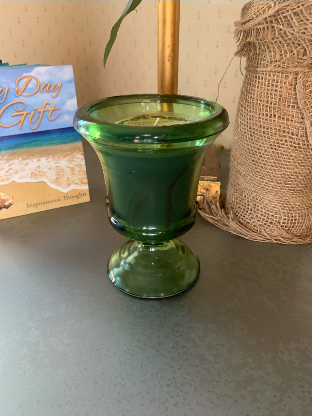 Vintage, NEW WITH TAGS, LENOX AVACADO GREEN candle on a pedestal base.